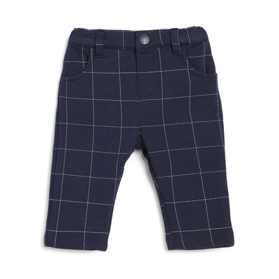 Boys Dark Blue Checkered Long Trousers